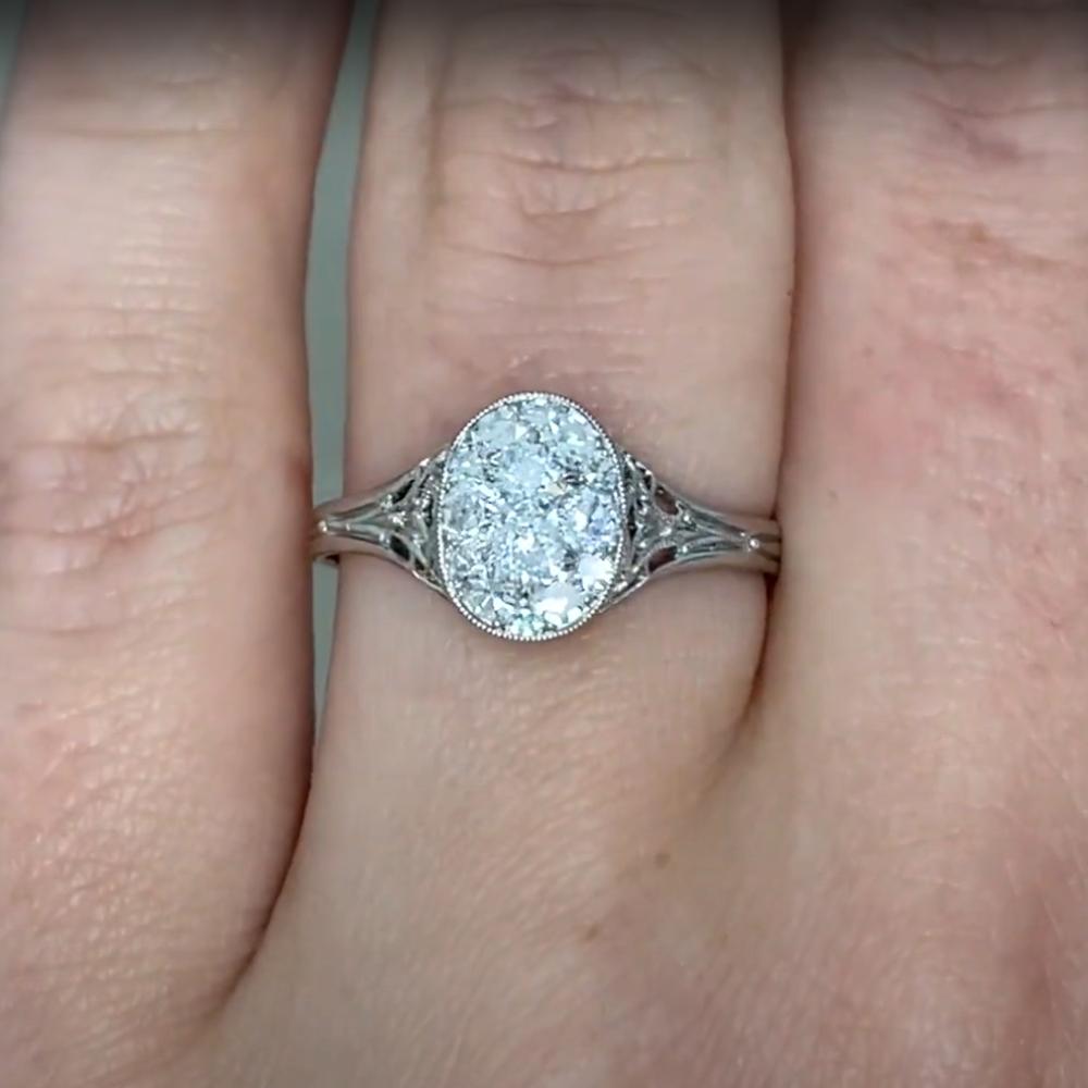 Old Euro Cut Diamond (Approx. 0.30-Carats) Cluster Engagement Ring, Platinum In Excellent Condition For Sale In New York, NY