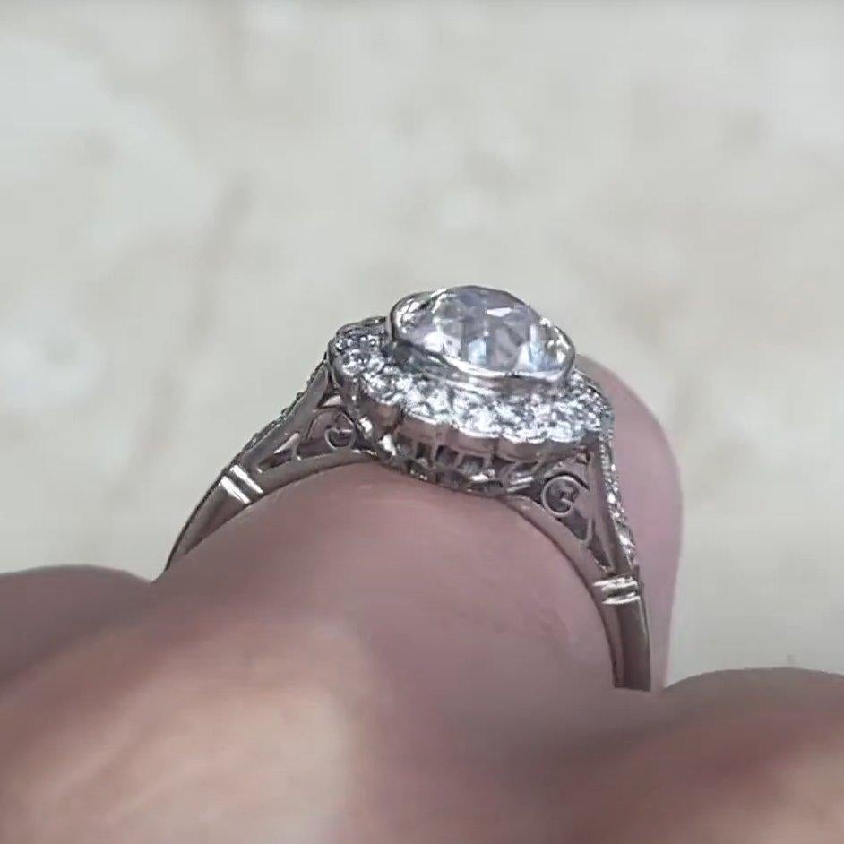 De las mujeres Anillo de compromiso con halo de diamantes talla europea antigua (aprox. 1,30 quilates), platino en venta