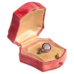 Old Euro-cut Diamond Engagement Ring (Approx. 1.50-Carats), Ruby Halo, Platinum