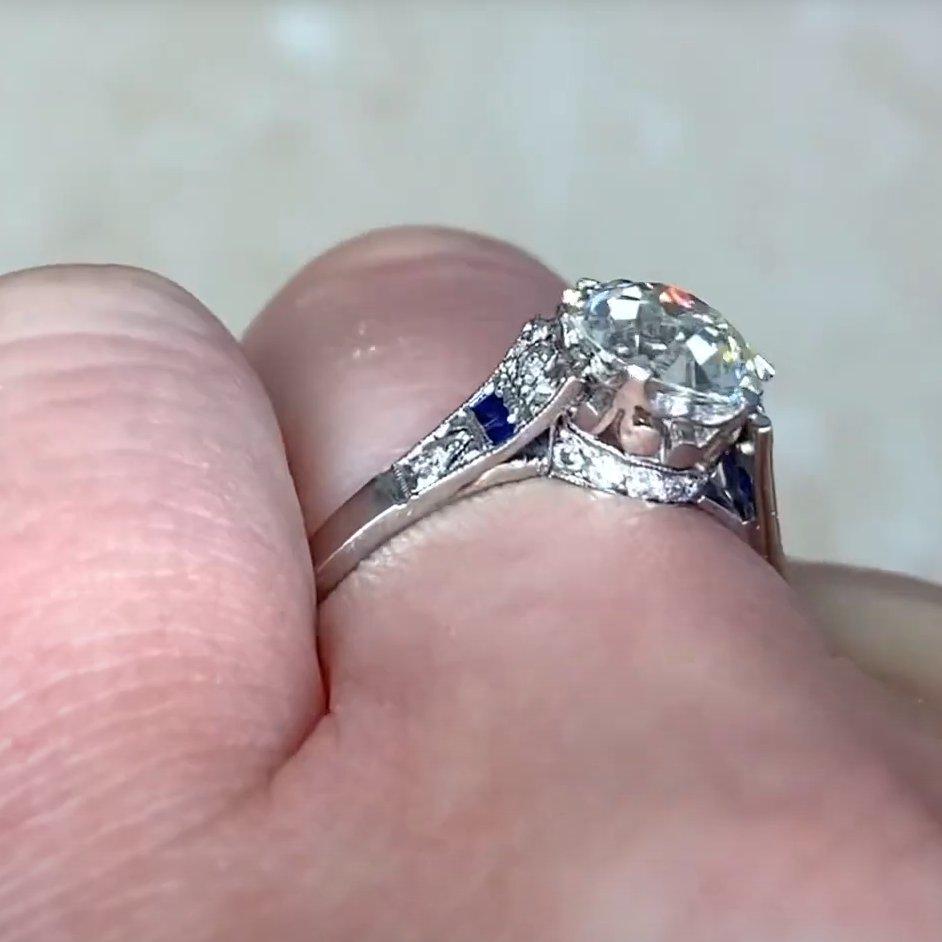 Taglio antico europeo Anello di fidanzamento con diamante vecchio taglio euro (circa 1,6 carati), platino in vendita