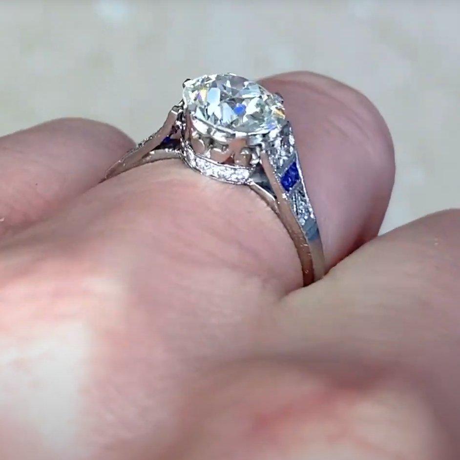 Anello di fidanzamento con diamante vecchio taglio euro (circa 1,6 carati), platino In condizioni ottime in vendita a New York, NY
