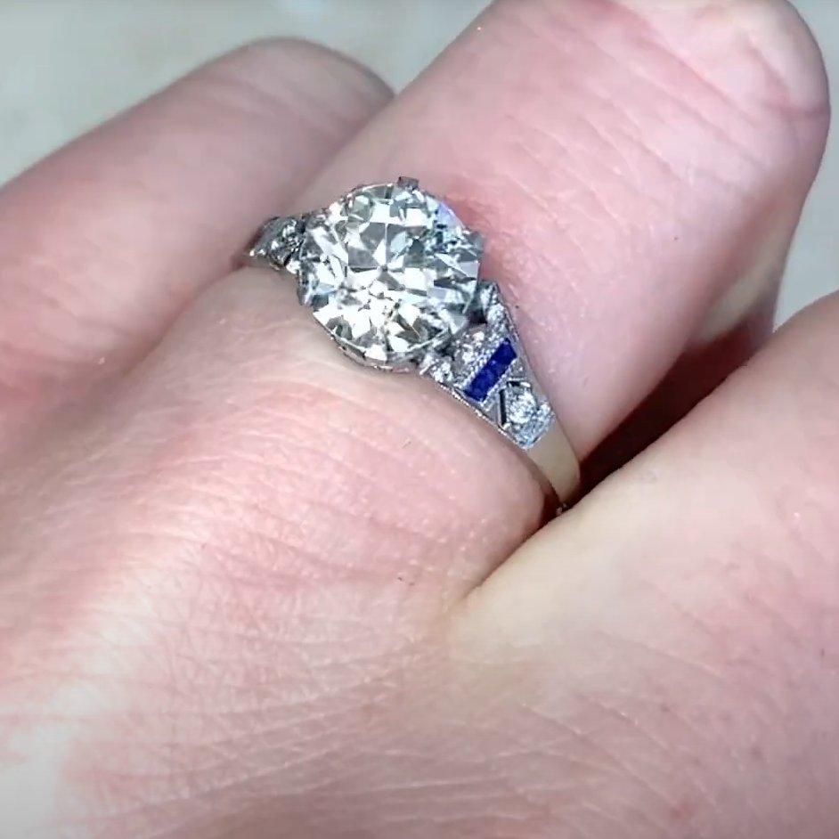 Donna Anello di fidanzamento con diamante vecchio taglio euro (circa 1,6 carati), platino in vendita