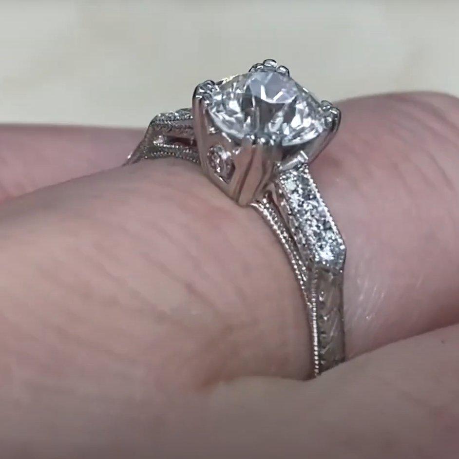 Old Euro-cut Diamond Engagement Ring (GIA Approx 1.00-Carat), G Color, Platinum In Excellent Condition For Sale In New York, NY