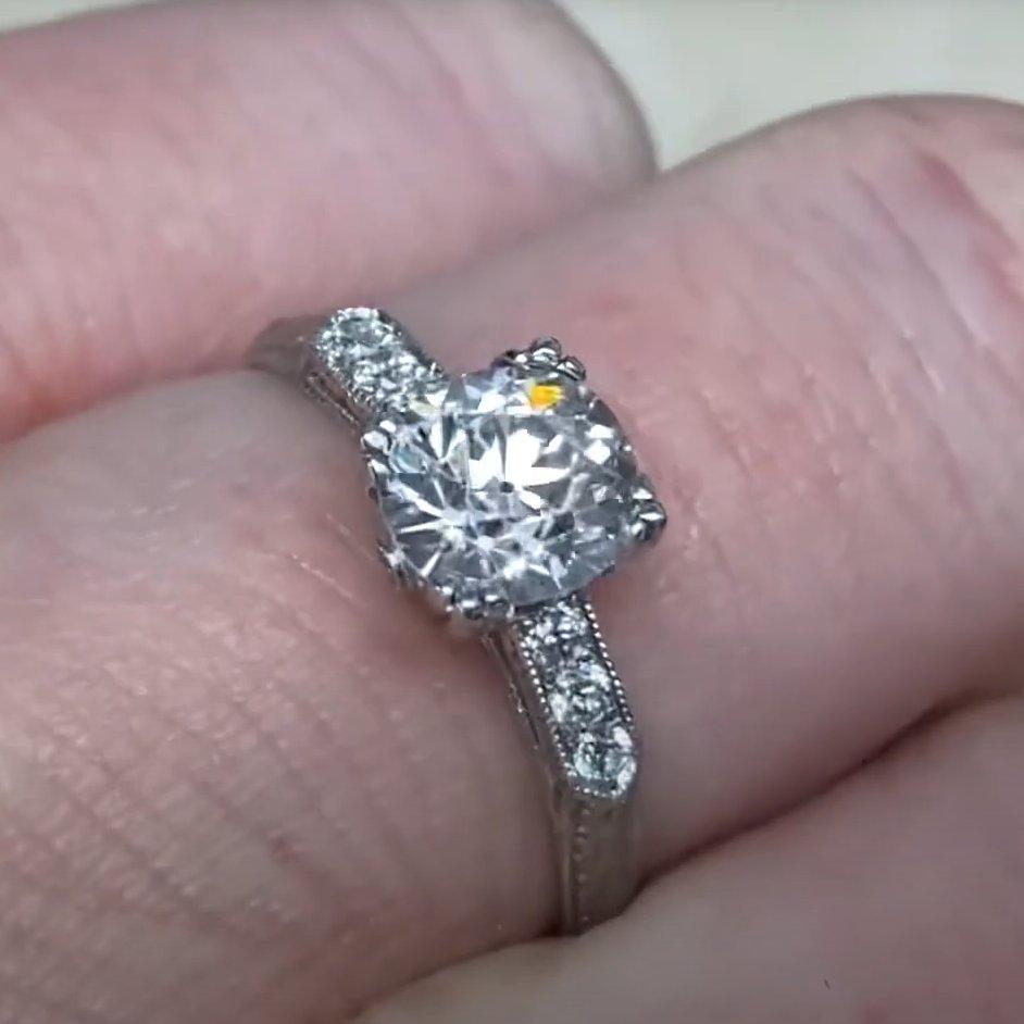 Women's Old Euro-cut Diamond Engagement Ring (GIA Approx 1.00-Carat), G Color, Platinum For Sale