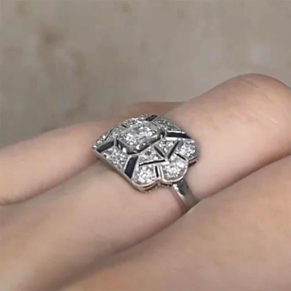 Taille vieille Europe Bague g�éométrique en saphir et diamant Old Euro (environ 0,20 carats), platine en vente