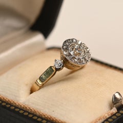 Old Euro Diamond (Approx. 0.40-Carats) Bezel-Set Halo Ring, 14k Yellow Gold