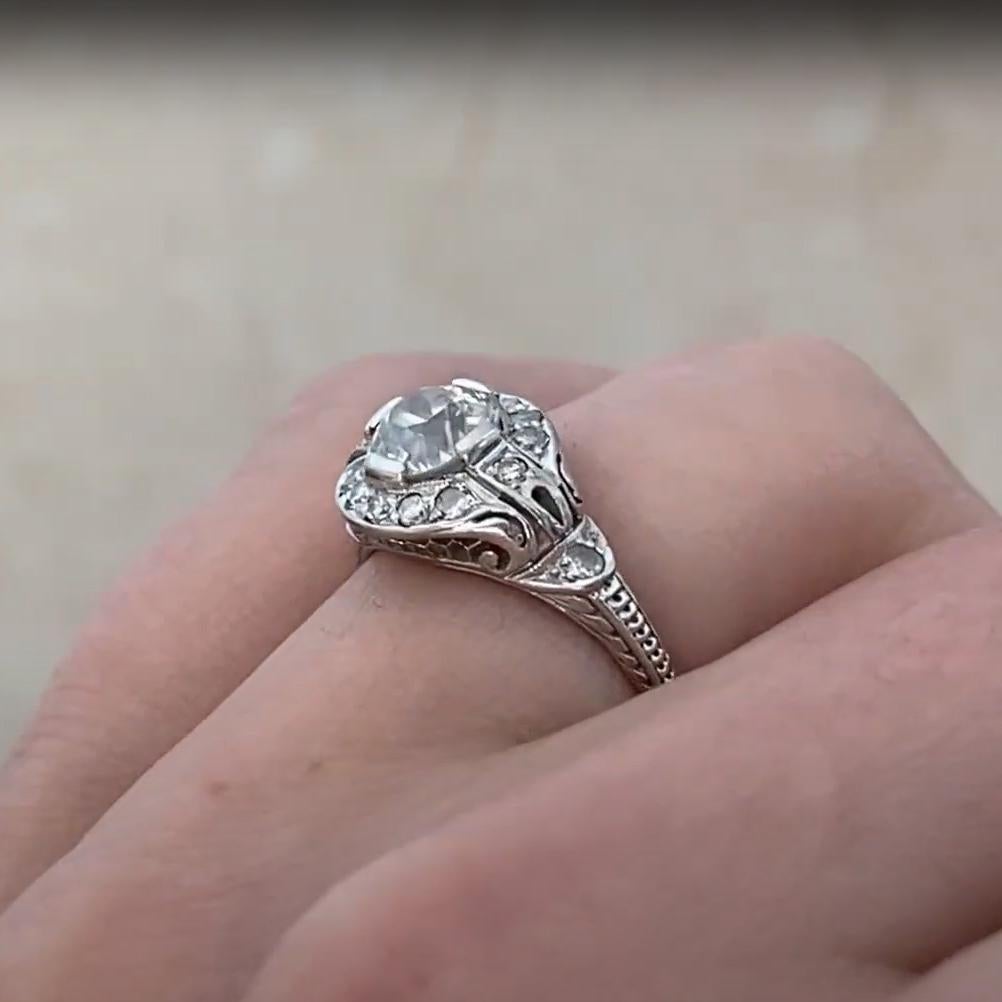 Old European Cut Old Euro Diamond (Approx. 0.7-Carats) Prong-Set Halo Ring, Platinum, Circa 1925 For Sale