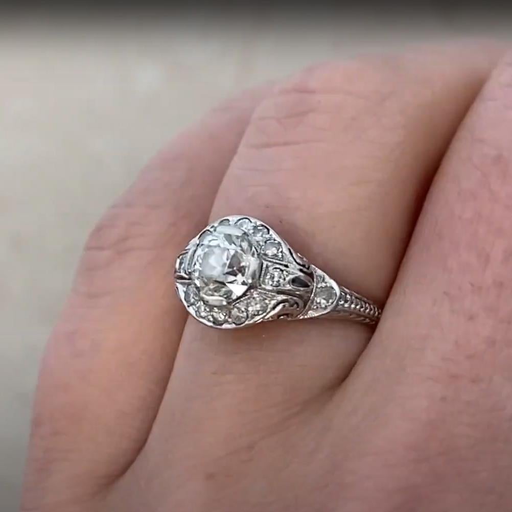 Old Euro Diamond (Approx. 0.7-Carats) Prong-Set Halo Ring, Platinum, Circa 1925 In Excellent Condition For Sale In New York, NY