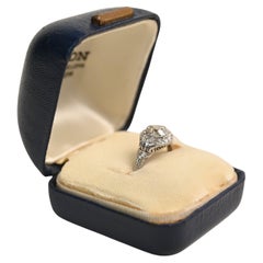 Old Euro Diamond (Approx. 0.7-Carats) Prong-Set Halo Ring, Platinum, Circa 1925