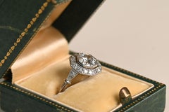Octagon Halo Engagement Ring. 1ct Old European Cut Diamond Platinum Ring H Color