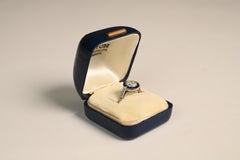 Diamond and Sapphire Halo Ring. 1.10ct Old European Diamond Platinum Ring J VS1