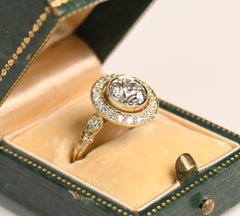Halo Engagement Ring. 1.70ct Old European Cut Diamond Ring 18K Yellow Gold I SI2