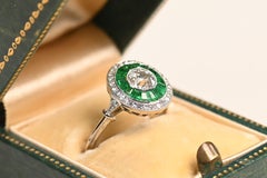 Affordable Engagement Ring. Old European Cut Diamond Emerald Double Halo Ring