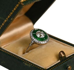 Diamond Emerald Engagement Ring. Old Euro Diamond Double Halo Ring Platinum IVS1