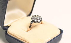 Cluster Silver Ring. 0.50ct Old European Cut Diamond Engagement Ring 18K Gold