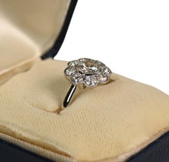 Floral Engagement Ring. 0.60ct Old Euro Cut Diamond Cluster Ring Platinum I VS2