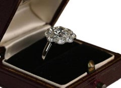 Floral Diamond Ring. GIA 0.70ct Euro Diamond Cluster Engagement Ring Platinum