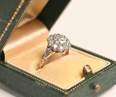 Floral Diamond Ring. GIA 0.9ct Old Euro Diamond Cluster Engagement Ring Platinum