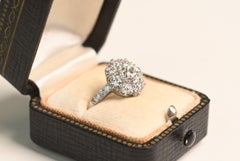 Floral Engagement Ring. GIA 1.10ct Old Euro Diamond Cluster Ring Platinum J VS1