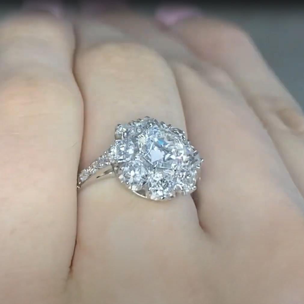 Bague à grappe florale en platine avec diamant Old Euro (GIA approx. 1,00 carat) Excellent état - En vente à New York, NY