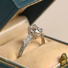 GIA Diamond Platinum Engagement Ring. 1ct Old European Cut Diamond Platinum GSI1