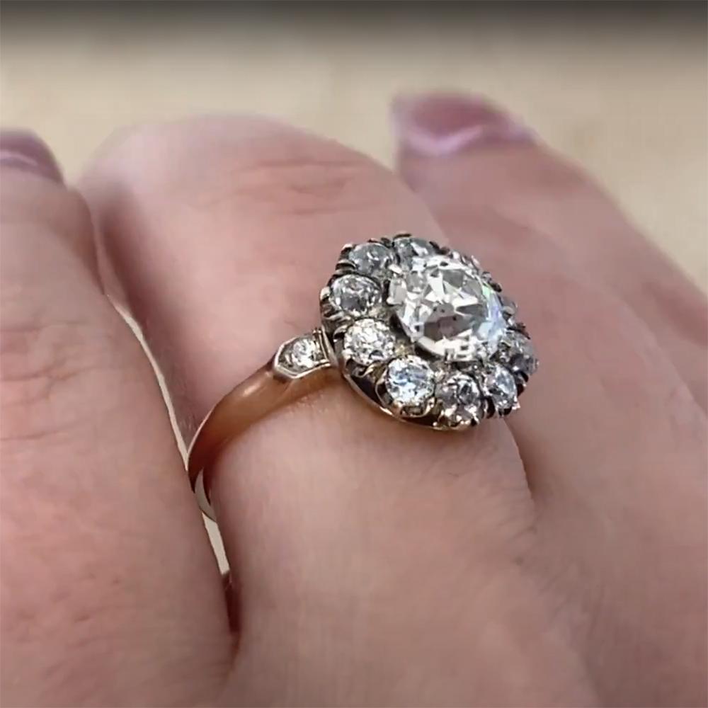 Art Deco Old Euro Diamond (GIA Approx 1.5-Carats) Prong-Set Cluster Ring, 18k Yellow Gold For Sale