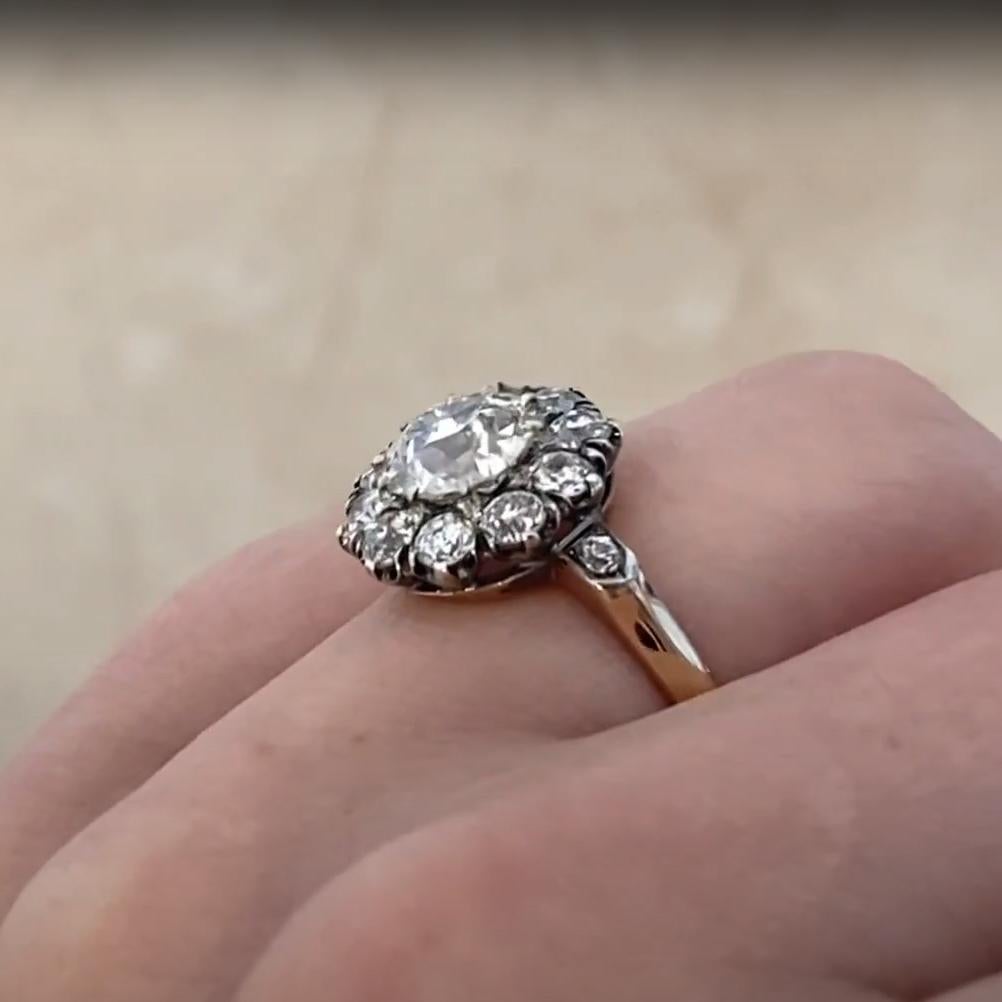 Old European Cut Old Euro Diamond (GIA Approx 1.5-Carats) Prong-Set Cluster Ring, 18k Yellow Gold For Sale
