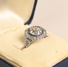 Old Euro Cut Diamond Halo Engagement Ring. GIA 1.60ct Platinum Diamond Ring KVS1