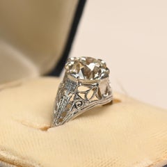 Art Deco Old European Engagement Ring. GIA 3ct Diamond Filigree Platinum JVS1