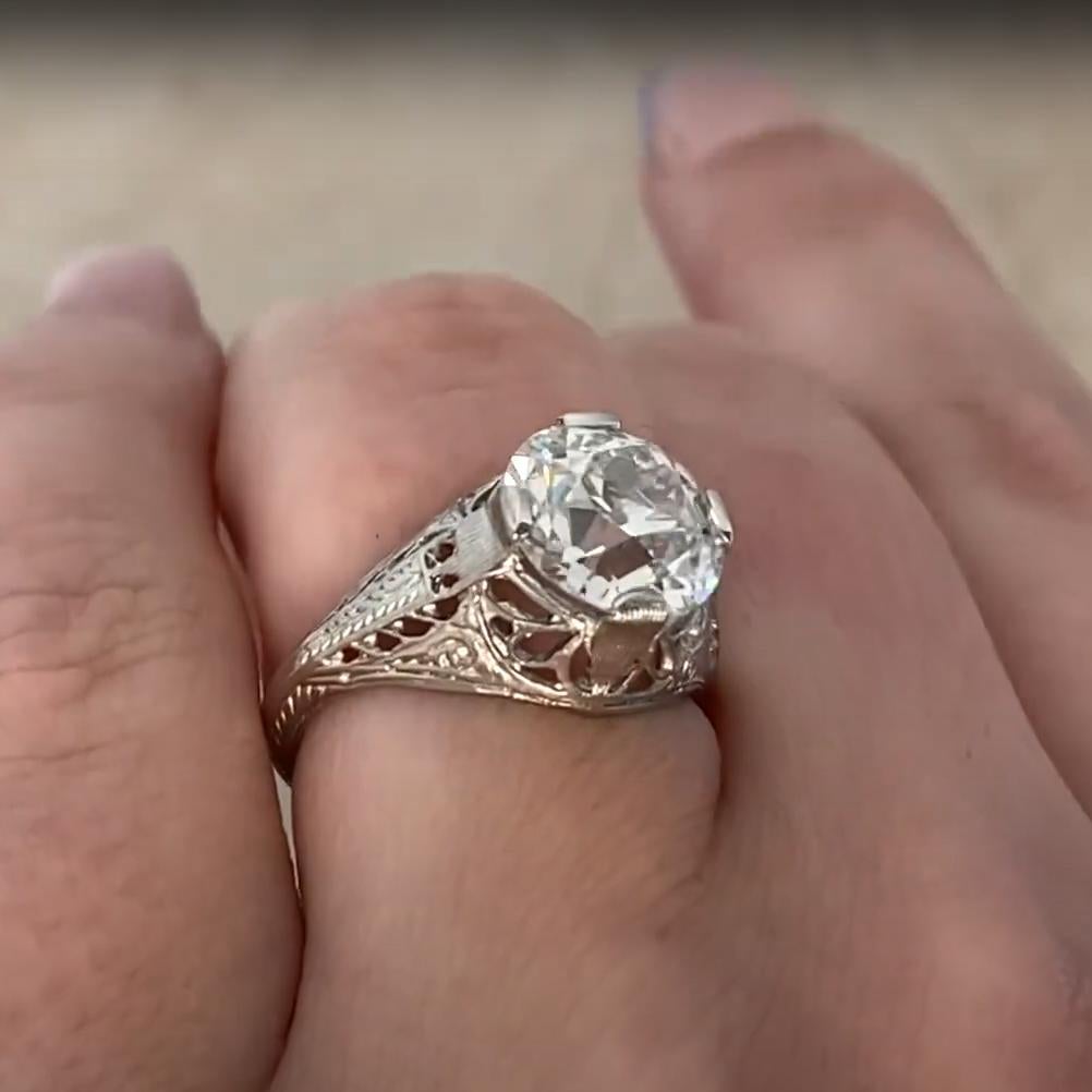 Art déco Bague en platine sertie d'un vieux diamant européen (environ 3,00 carats selon le GIA), vers 1925 en vente