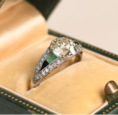 Diamond and Emerald Onyx Ring. 1.70ct Euro Diamond Engagement Ring Platinum KVS1