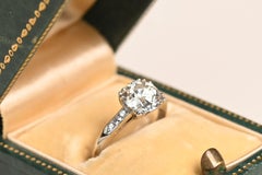 1.50 Carat Diamond Ring. GIA Old European Cut Engagement Ring Platinum J SI2