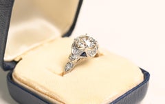 Antique Old European Engagement Ring. GIA 2ct Diamond Sapphire Platinum J SI1