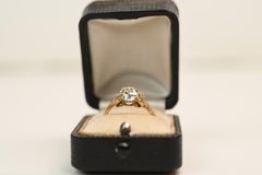 Yellow Gold Engagement Ring. 1.10ct Old Euro Cut Diamond Floral Ring 18K Gold