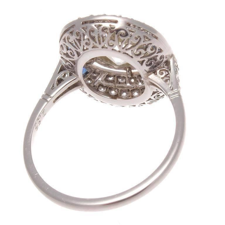Art Deco Old European 2.55 Carat Diamond Sapphire Platinum Engagement Ring