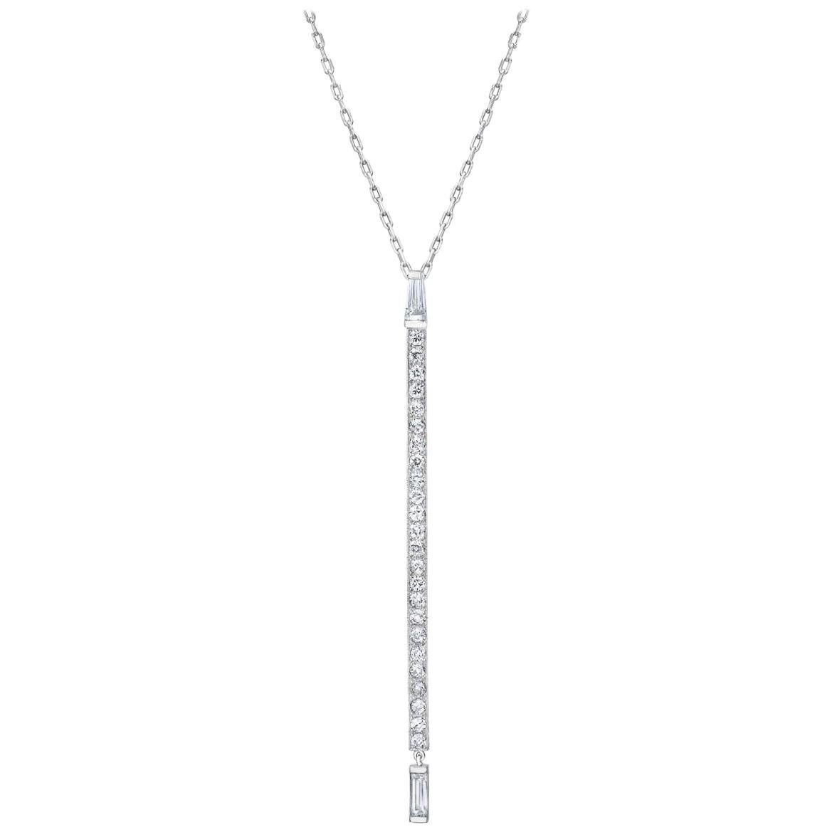 Mindi Mond 4.80 Carat Old European Baguette Diamond Bar Platinum Link Necklace