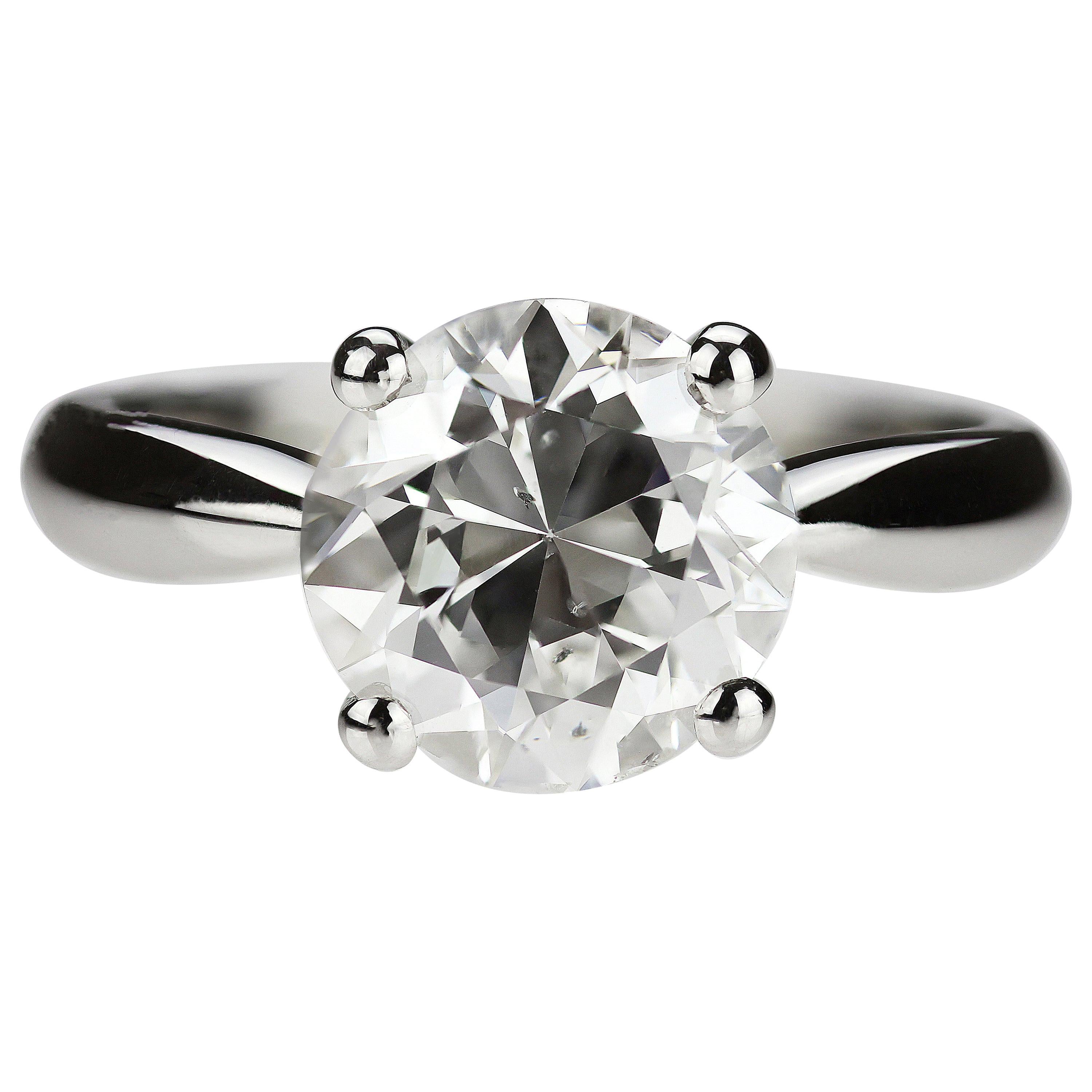 Anello con diamante antico europeo da 2,97 carati Single Stone/Solitaire in platino