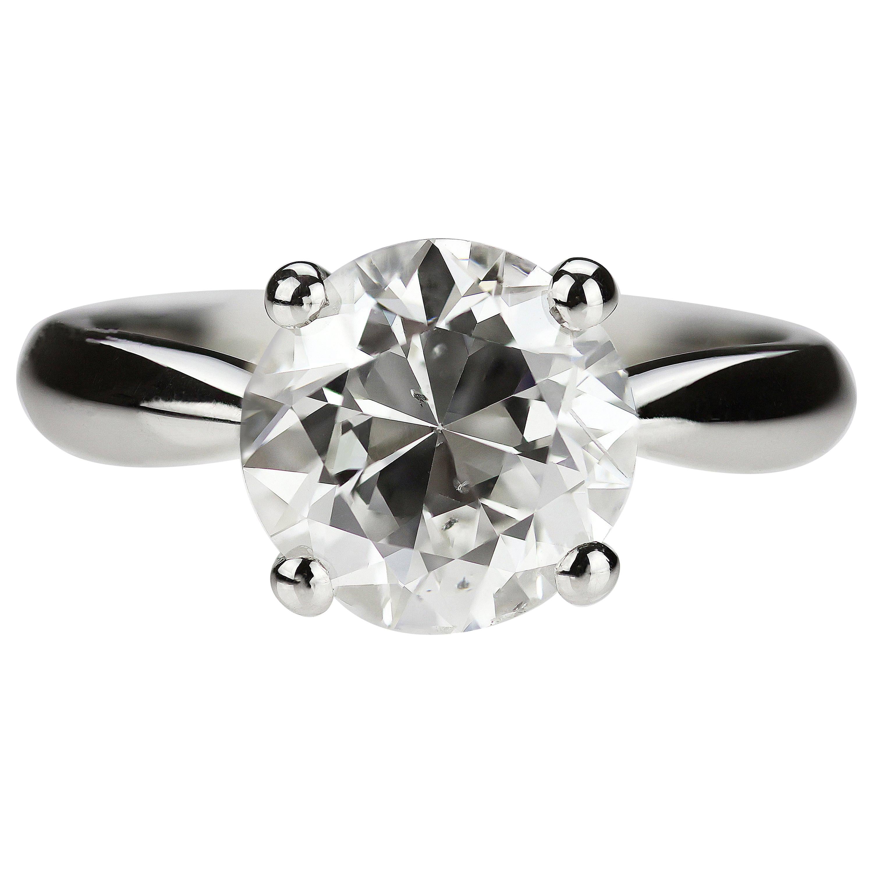 Old European Antique Diamond 2.97 Carat Single Stone/Solitaire Ring in Platinum For Sale