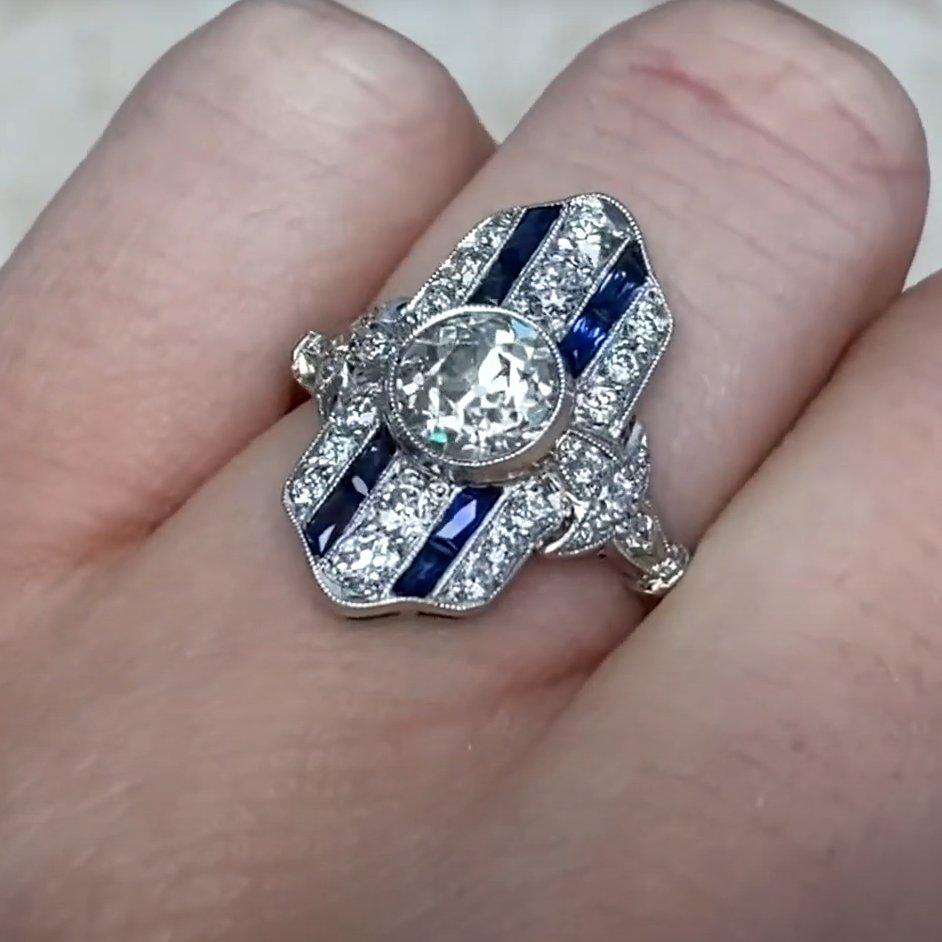 De las mujeres Anillo Halo de Diamantes Antiguos Europeos (Aprox. 1,10 Quilates), Platino en venta