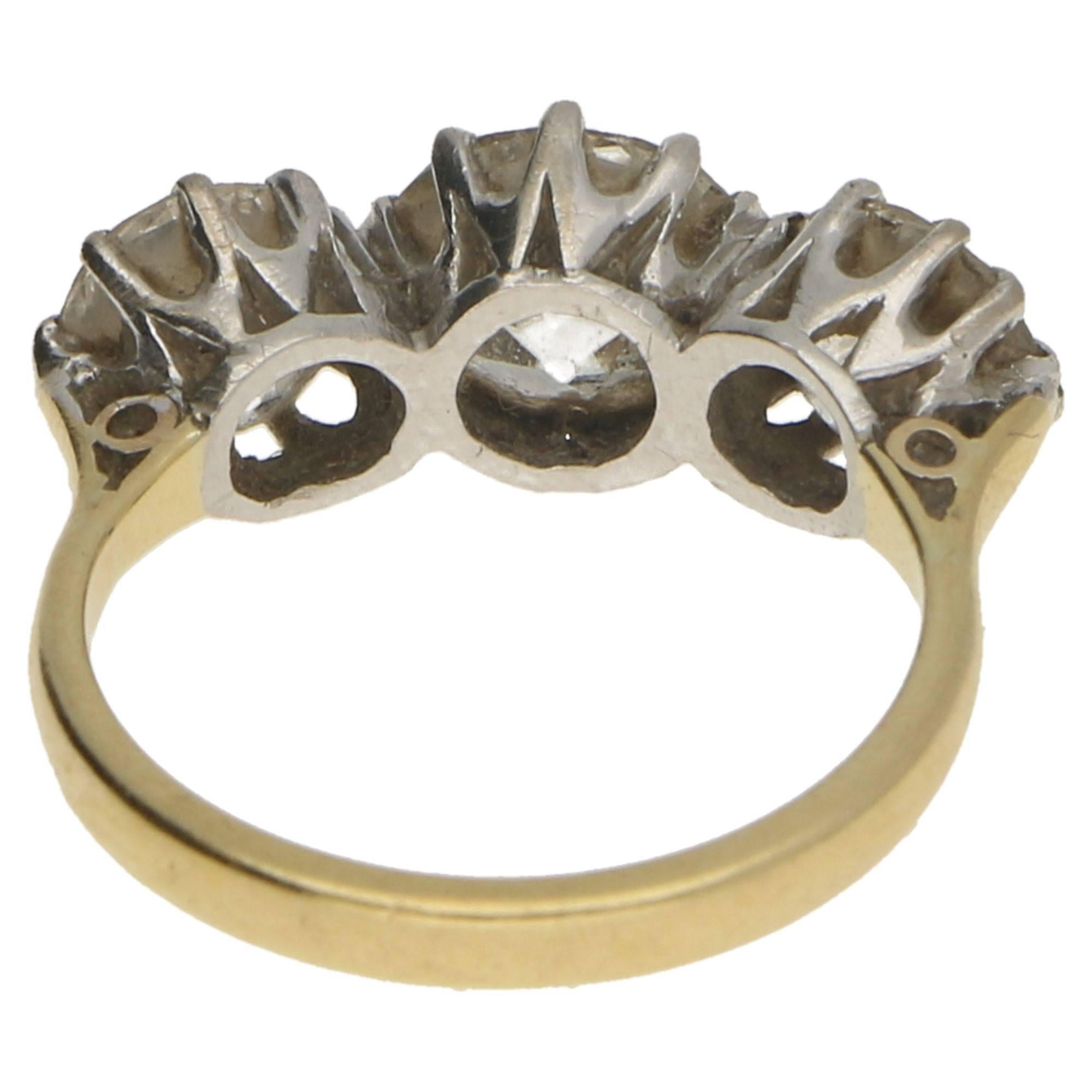 Women's or Men's Old European Brilliant Cut Three-Stone Diamond Engagement Ring