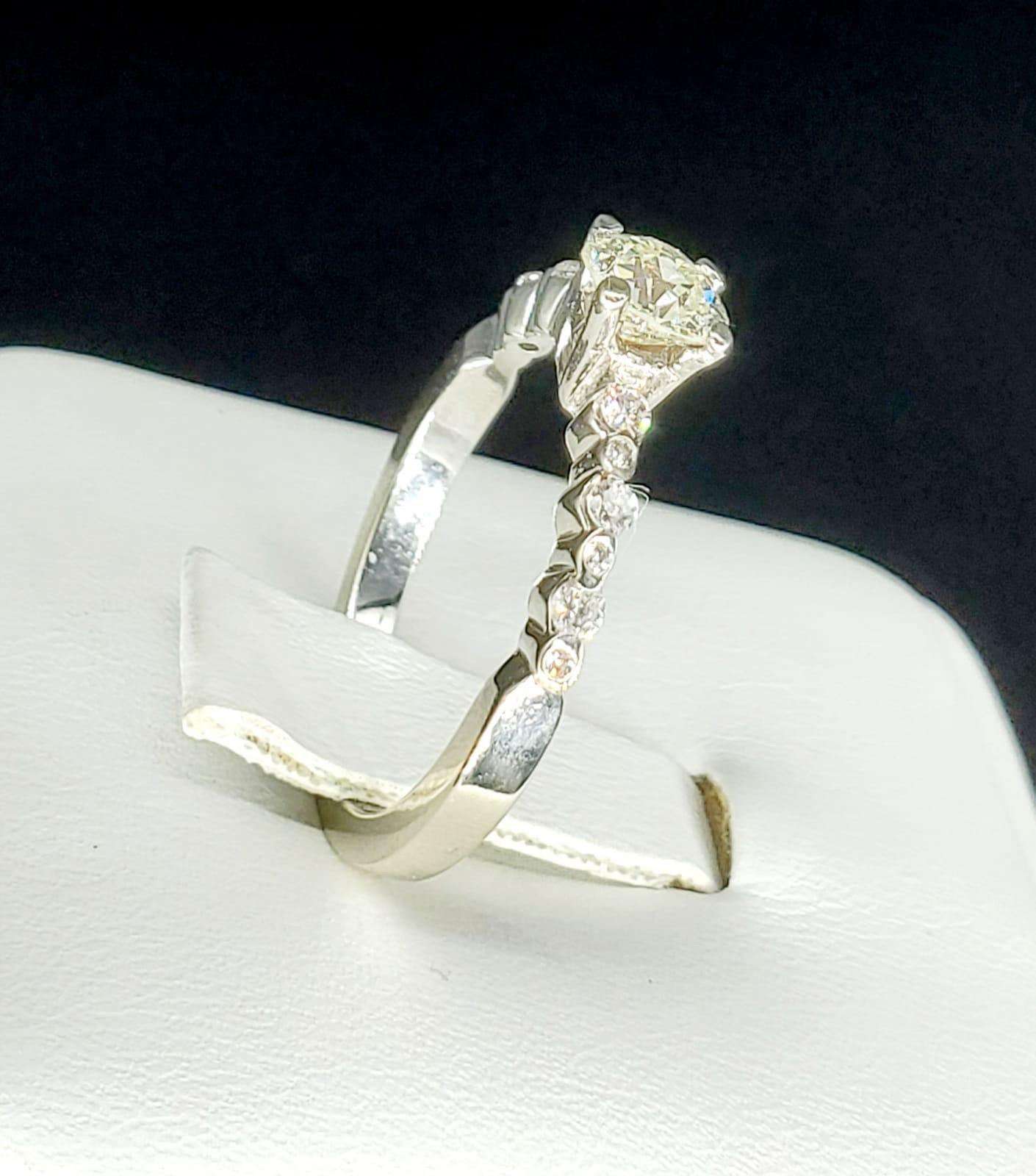 Women's Old European Cut 0.70 Carat Round Diamond Ring 14 Karat White Gold For Sale