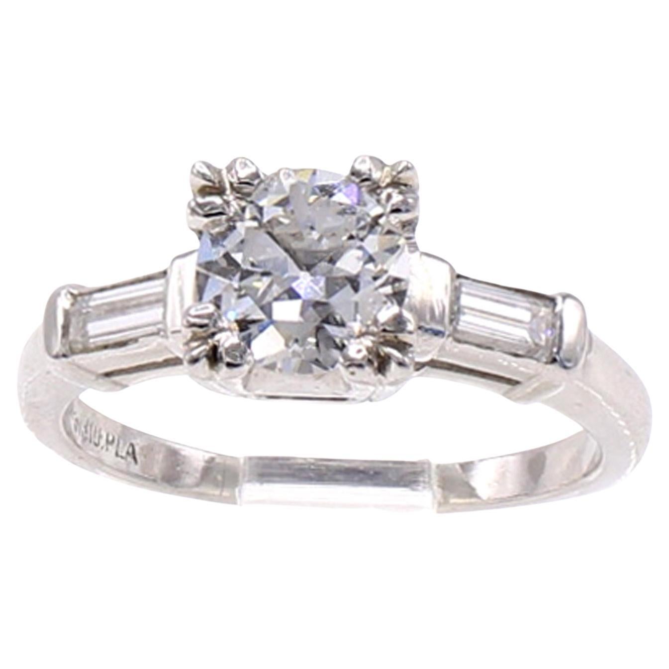  Old European Cut 0.91 Carat GIA Certified Diamond Platinum Engagement Ring For Sale