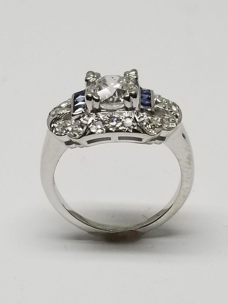 14k Weißgold Damen Diamant Art Deco Ring, mit 1 Old European Cut Diamant; Gewicht 1,39, Farbe 