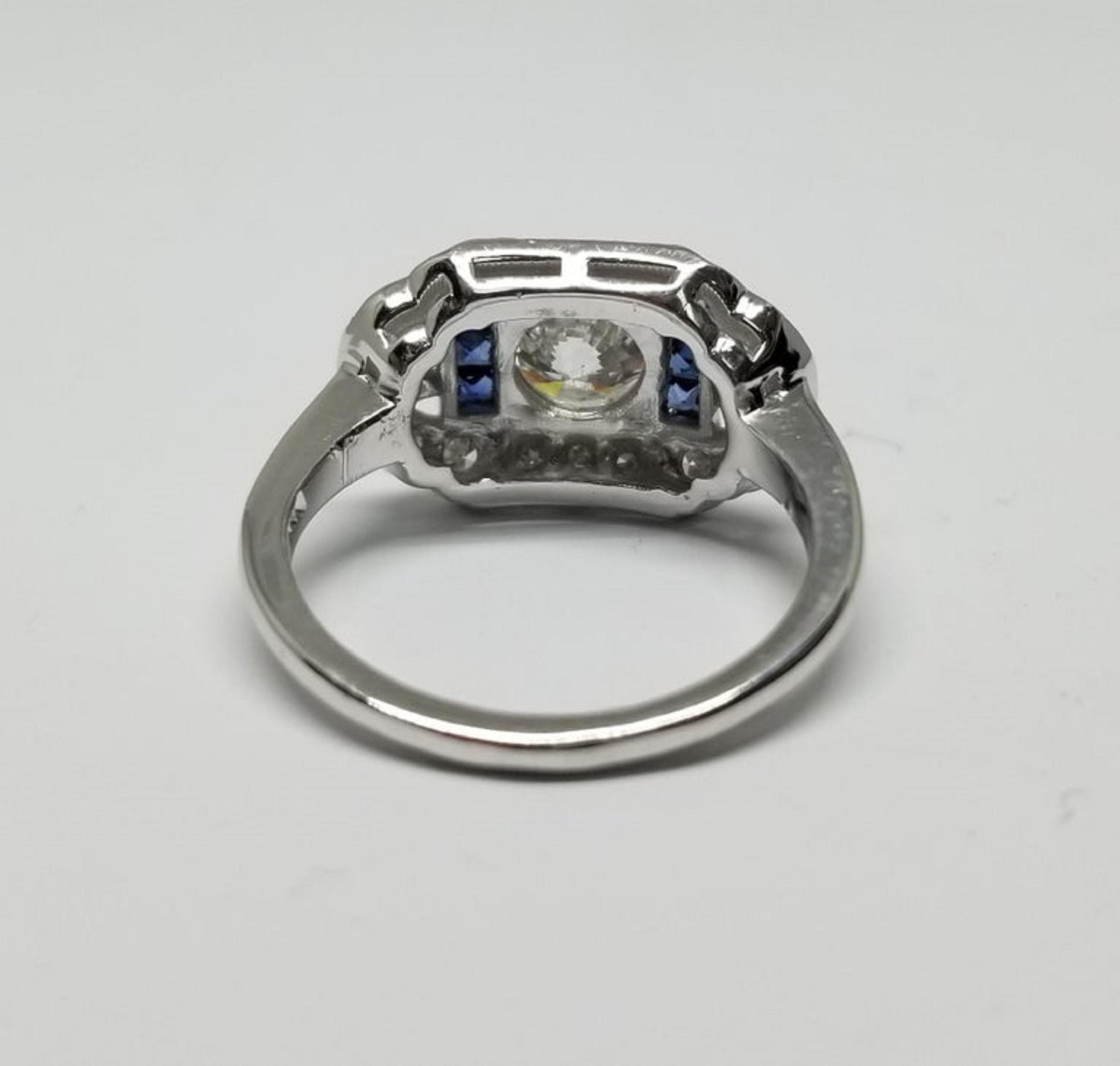 Old European Cut 1.39 Brilliant Cut set in 14k white gold Art Deco Ring In Excellent Condition For Sale In Los Angeles, CA