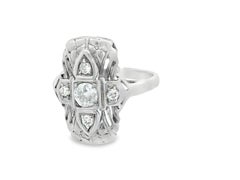 Old European Cut 14k White Gold Antique Diamond Ring