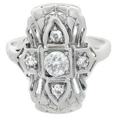 Old European Cut 14k White Gold Antique Diamond Ring