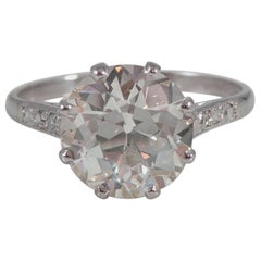 Old European Cut 2.36 Carat Solitaire Diamond Ring, circa 1950s, Platinum Band