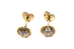 Old European Cut 3.12 Carat GIA Certified Diamond Gold Stud Earrings