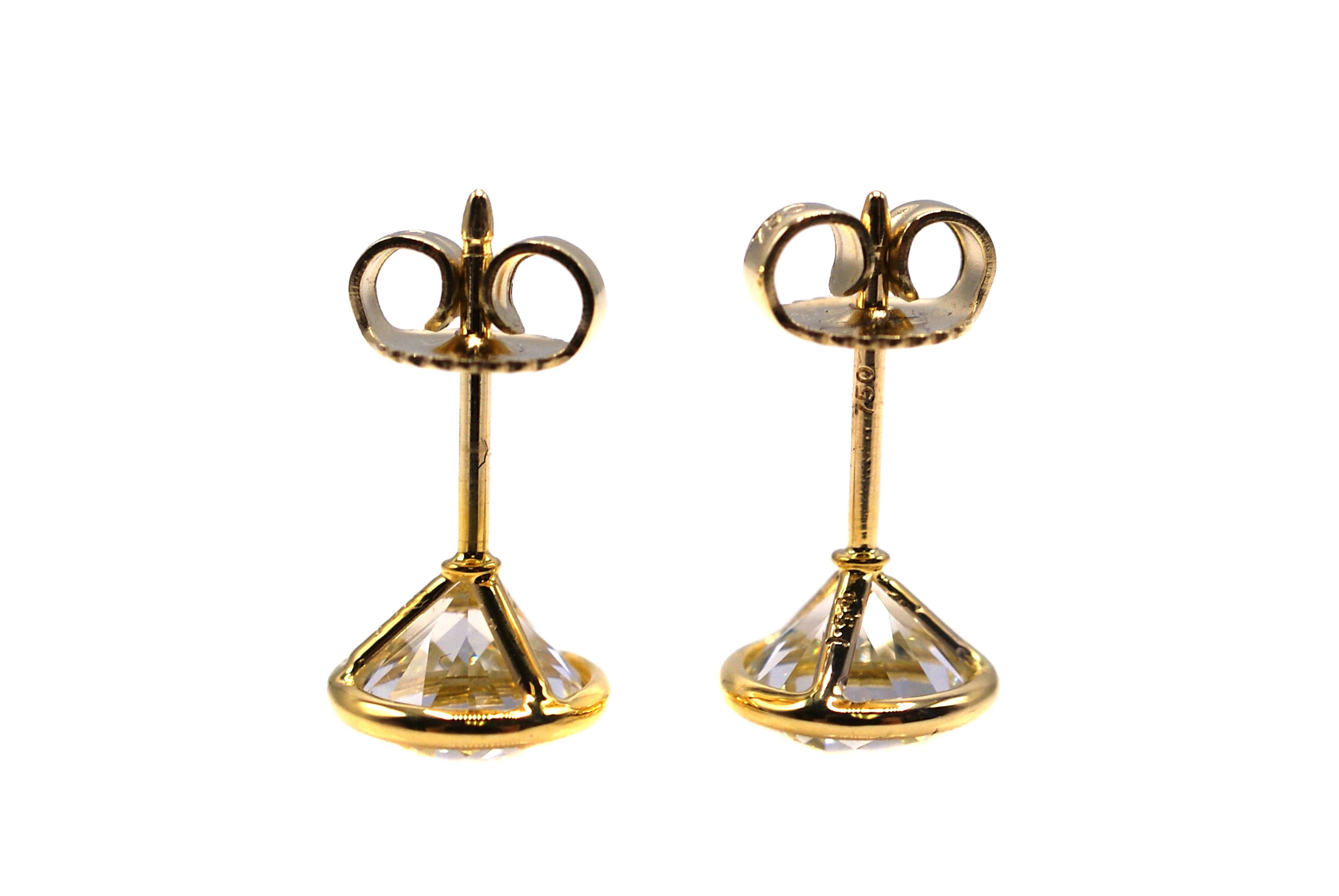 Contemporary Old European Cut 3.12 Carat GIA Certified Diamond Gold Stud Earrings