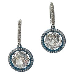 Old European Cut Dangle Earrings in 18K White Gold